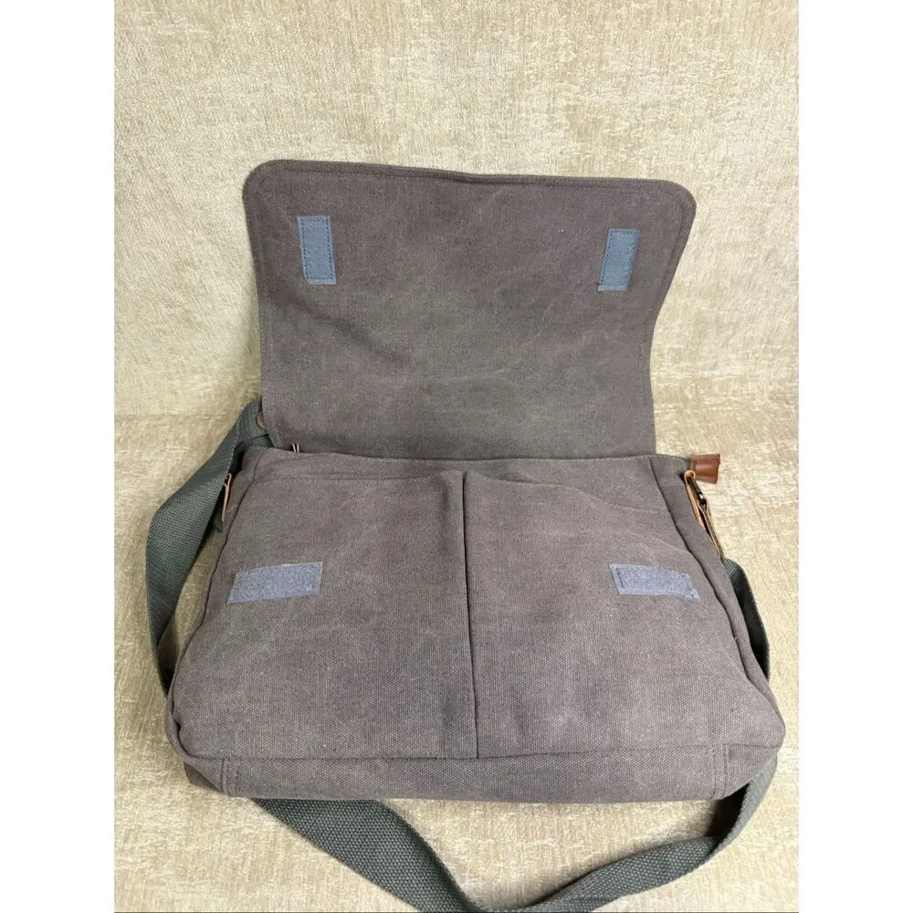 Mactso Classic Fashion Unisex Flap Canvas Satchel Messenger Bag Grey Medium